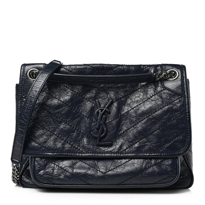 Saint Laurent Crinkled Calfskin Matelasse Monogram Medium Niki Chain Satchel Deep Marine 1 of 8