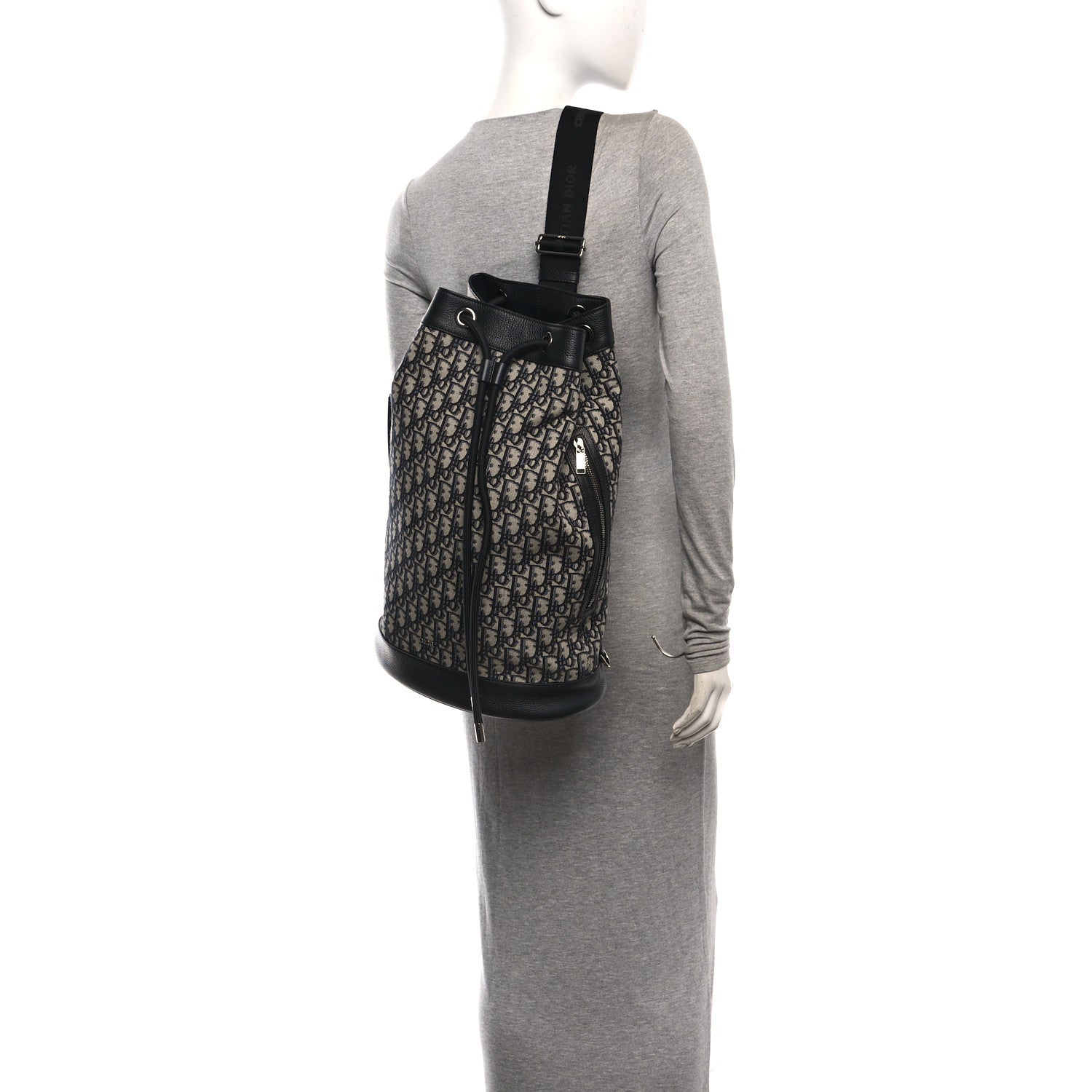 Christian Dior Oblique Convertible Drawstring Sling Bucket Backpack Black Multicolor Black Multicolor 2 of 10