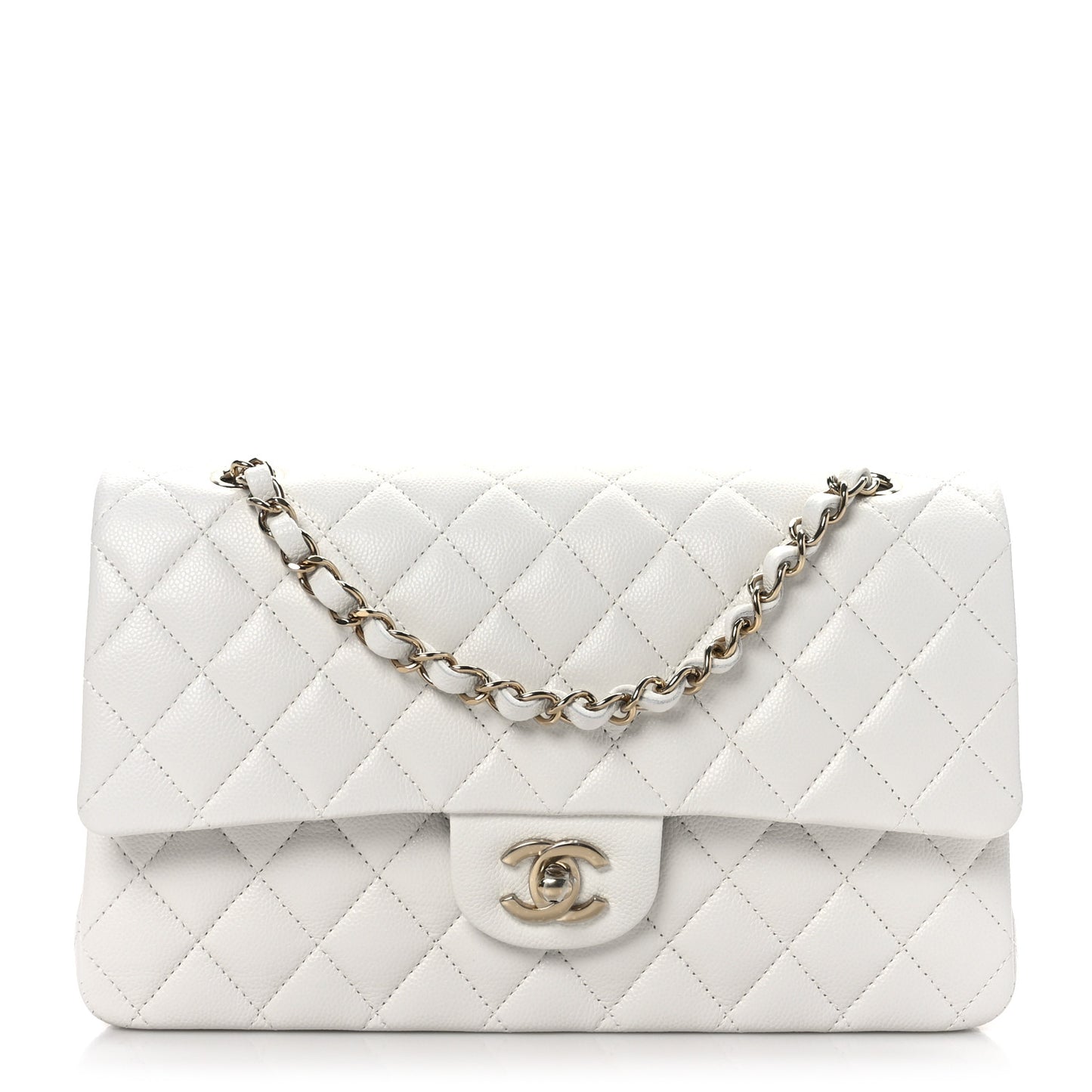 Caviar Quilted Medium Double Flap White