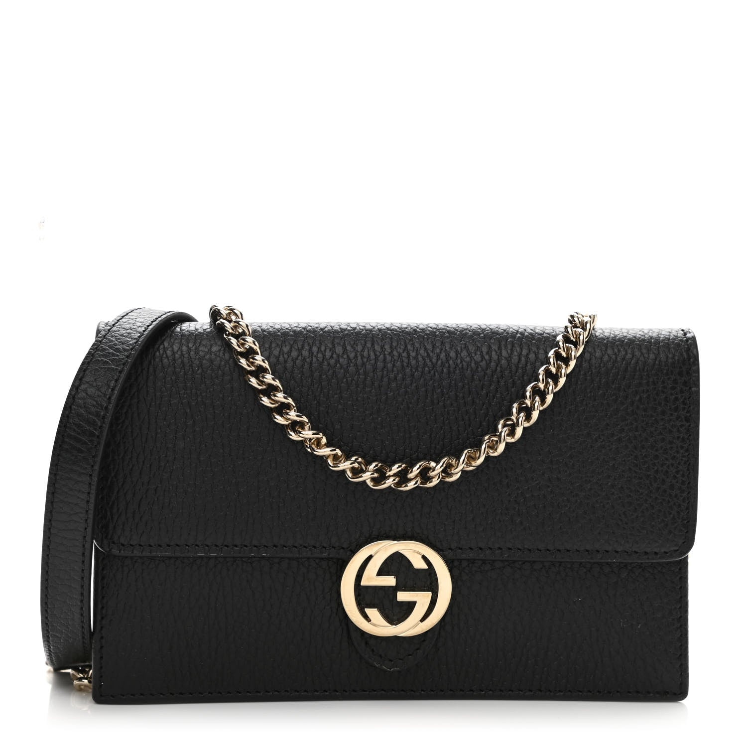 Gucci Dollar Calfskin Interlocking G Chain Wallet Black 1 of 8