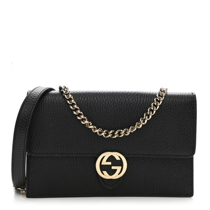 Gucci Dollar Calfskin Interlocking G Chain Wallet Black 1 of 8