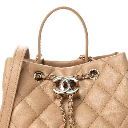 Chanel Caviar Quilted Rolled Up Bucket Drawstring Bag Beige 10 of 10