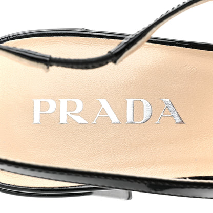 Prada Patent Decolette Logo Mary Jane 45mm Slingback Pumps 40 Black 7 of 9