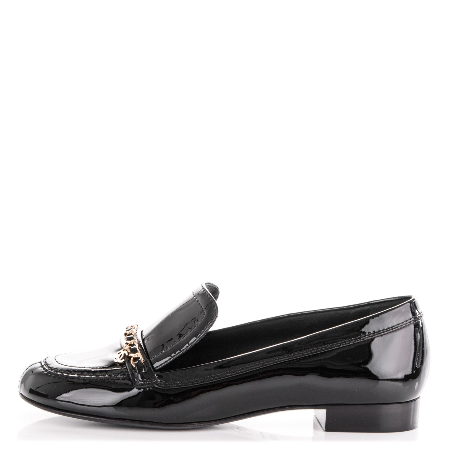Chanel Patent Chain Loafers 37.5 Black 1 of 8