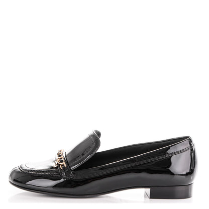 Chanel Patent Chain Loafers 37.5 Black 1 of 8