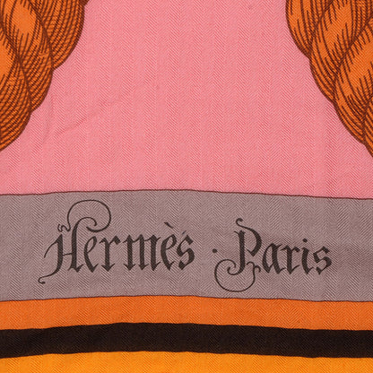 Hermes Cashmere Silk Della Cavalleria GM Scarf 140 Soleil Rose Brun 4 of 7