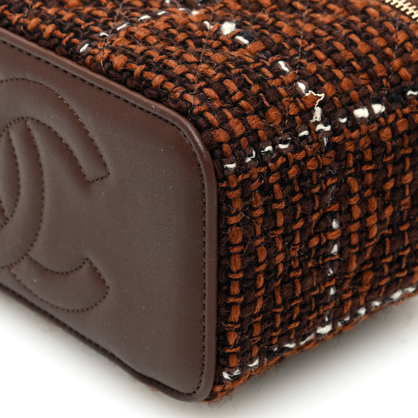 Tweed Small Top Handle Vanity Case With Chain Brown Multicolor
