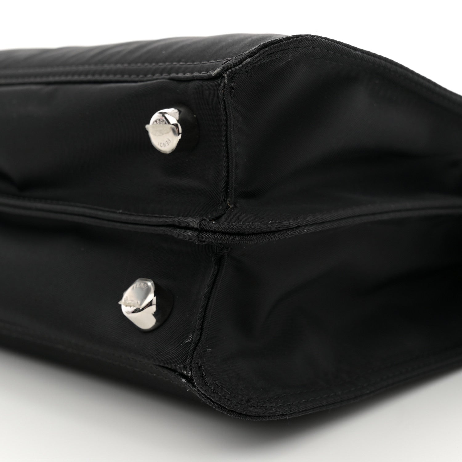 Fendi Nylon Vitello Cover Logo Embossed Mini Peekaboo I SEE U Satchel Black White 10 of 11