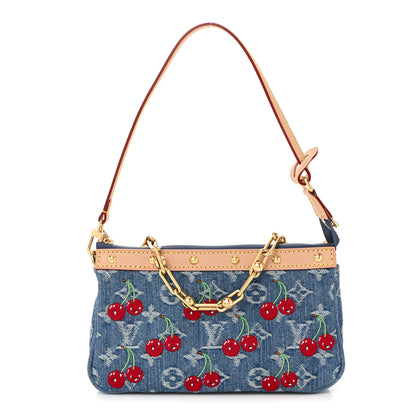 Louis Vuitton LV X TM Monogram Denim Cerises Pochette Accessories Blue 1 of 10