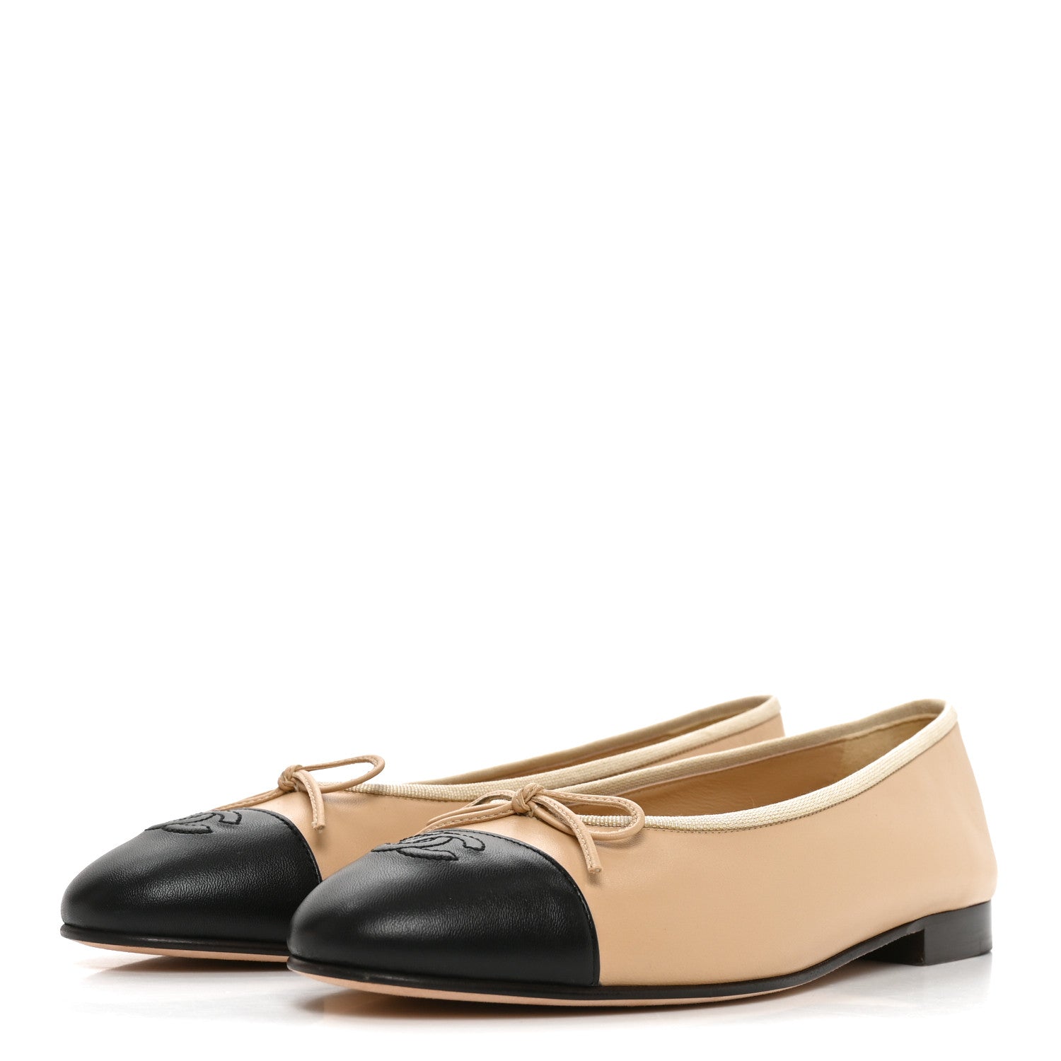 Chanel Lambskin Cap Toe CC Ballerina Flats 39 Beige Black 4 of 9