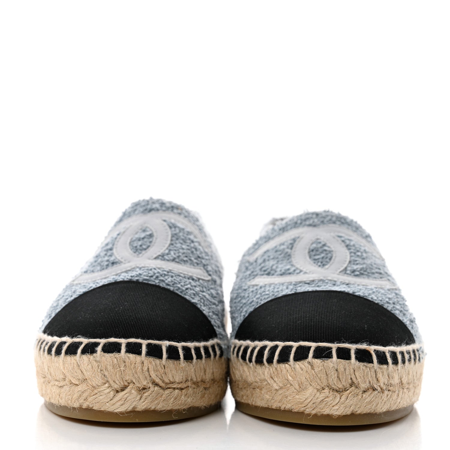 Chanel Fabric Grosgrain CC Espadrilles 38 Blue Light Gray Black 2 of 8