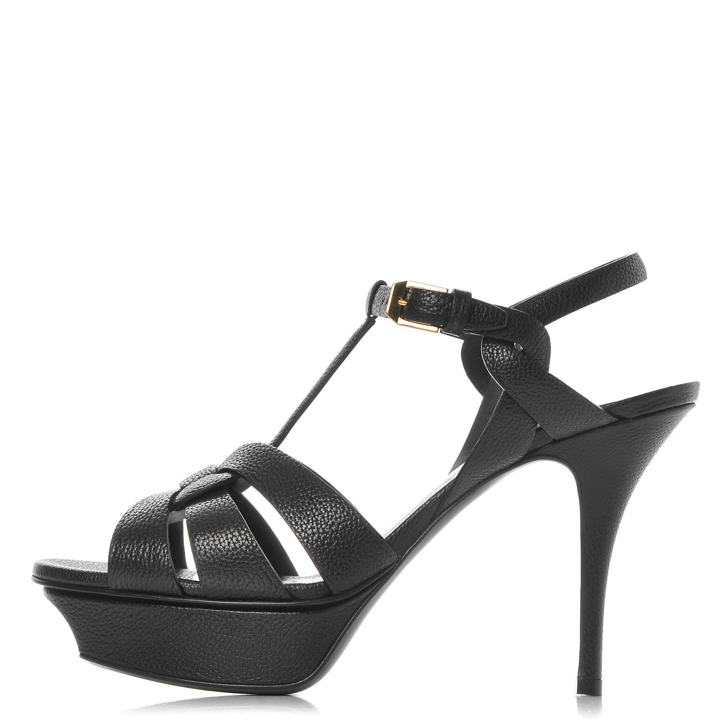 Saint Laurent Calfskin Tribute 75 Platform Sandals 37.5 Black 1 of 9
