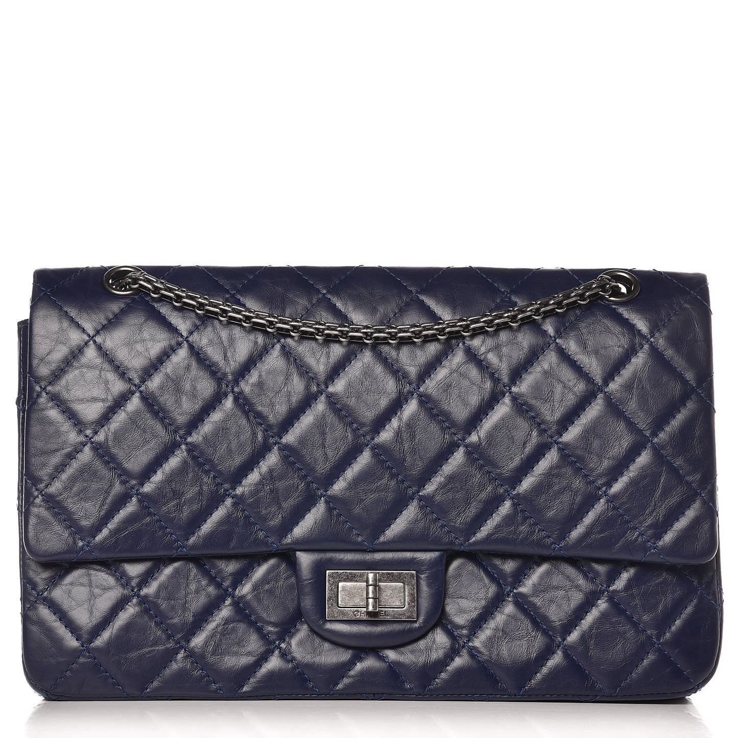 Aged Calfskin Quilted 2.55 Reissue 227 Flap Navy Blue