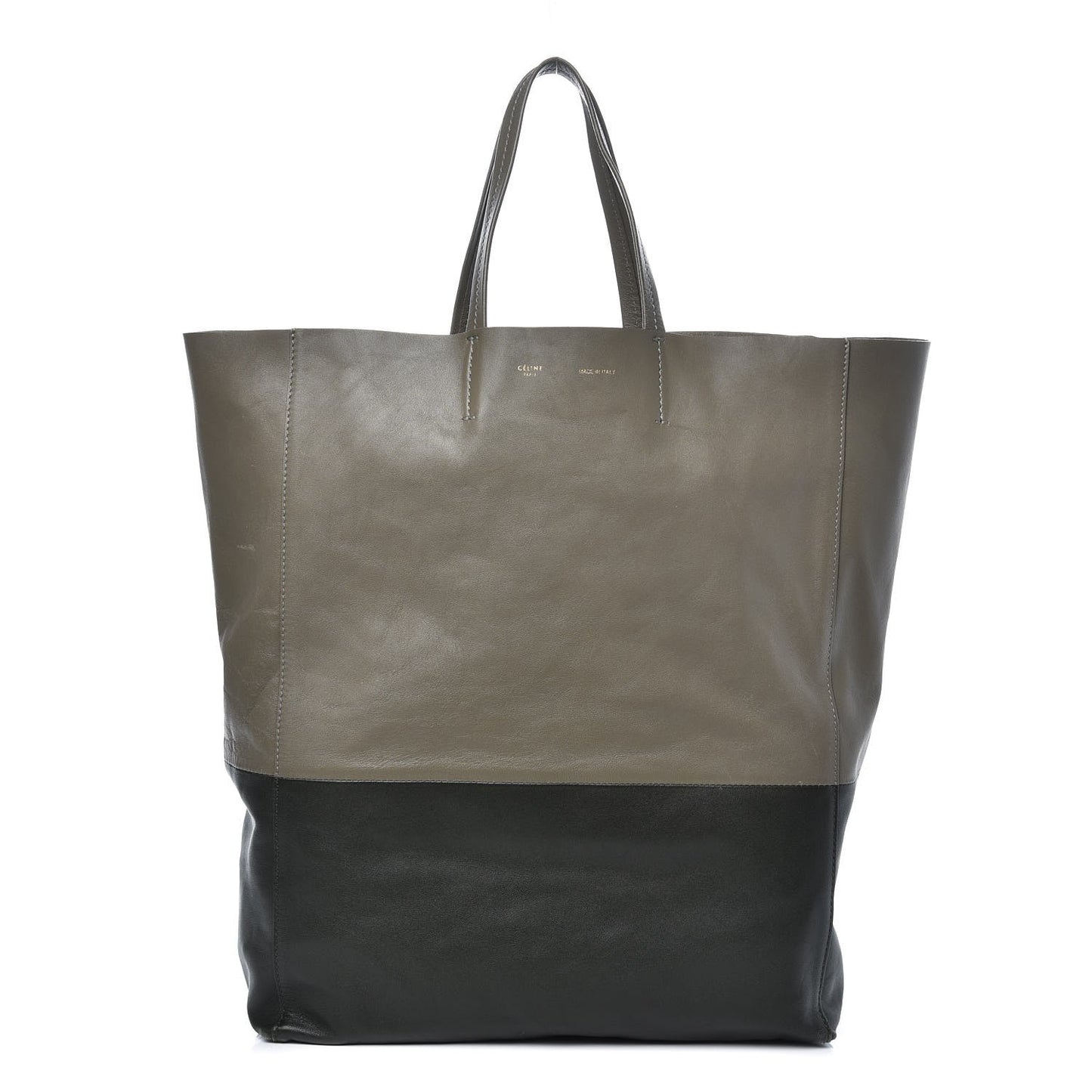 Lambskin Vertical Bi-Cabas Grey Green