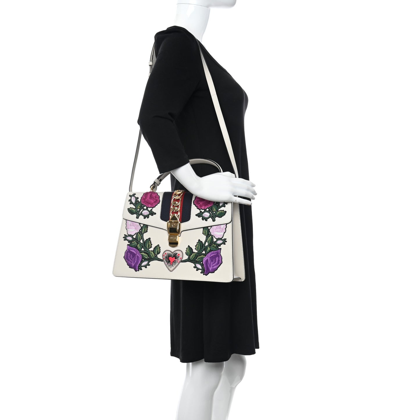 Calfskin Floral Medium Sylvie Top Handle Bag Off White