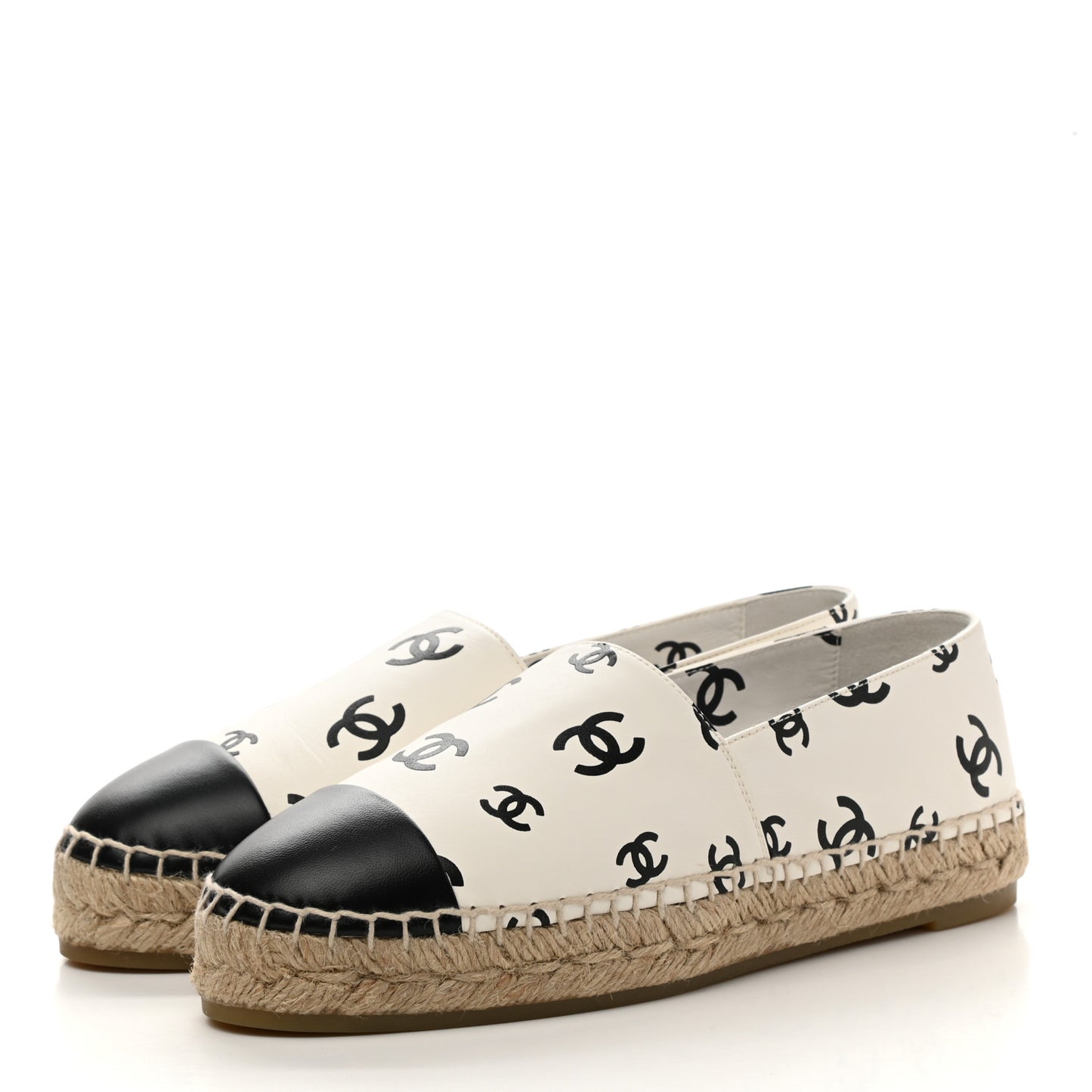Lambskin Printed CC Espadrilles 38 White Black