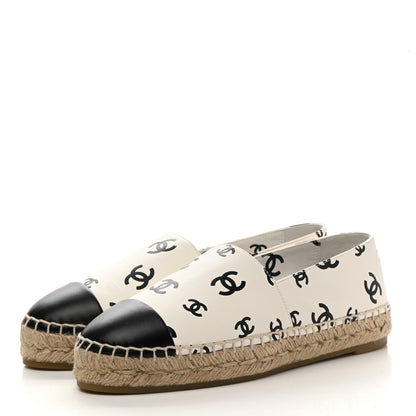 Chanel Lambskin Printed CC Espadrilles 38 White Black 3 of 10
