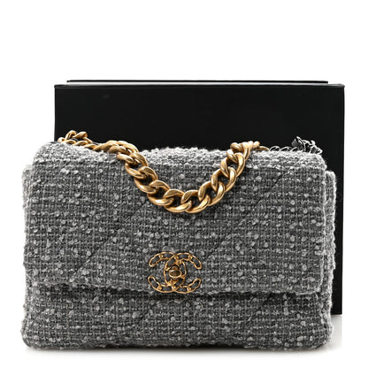 Chanel Tweed Quilted Large Chanel 19 Flap Grey 11 of 11