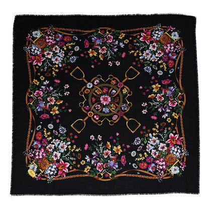 Gucci Wool Silk Floral Web Square Scarf Black 1 of 5