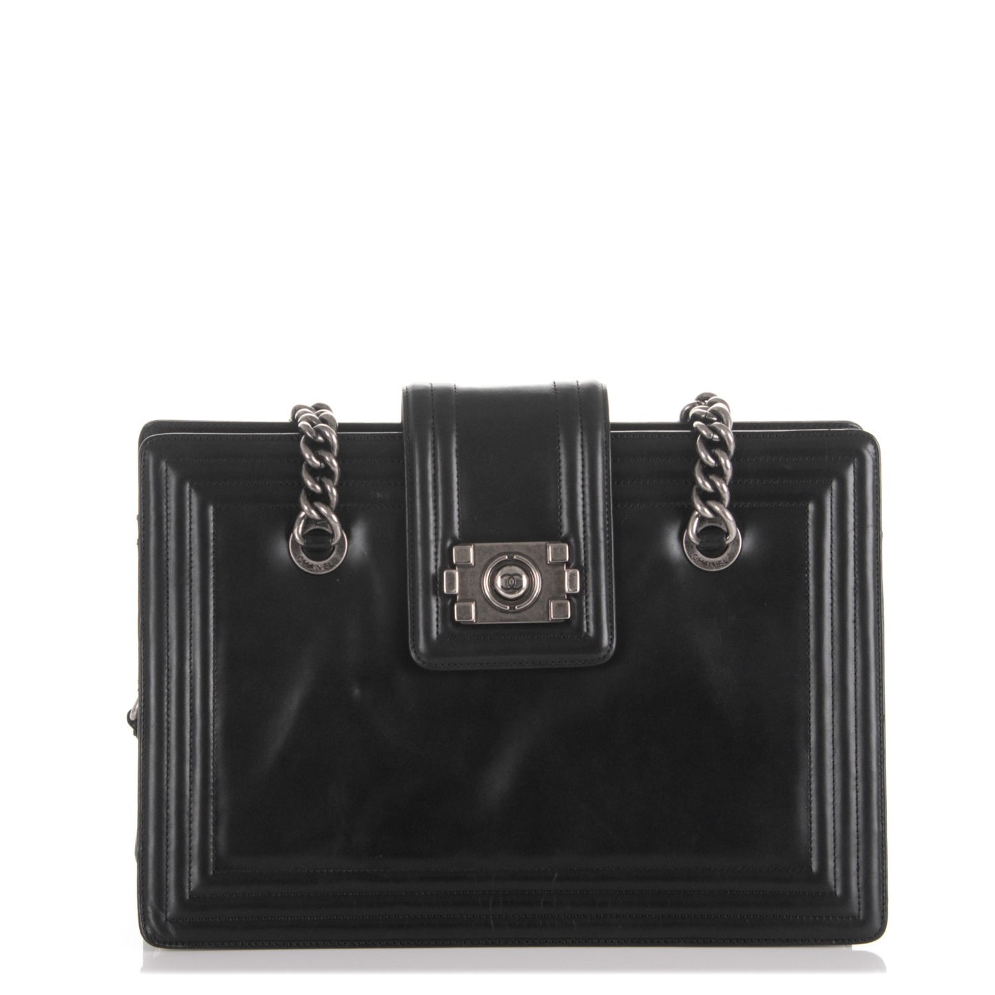 Glazed Calfskin Boy Tote Black