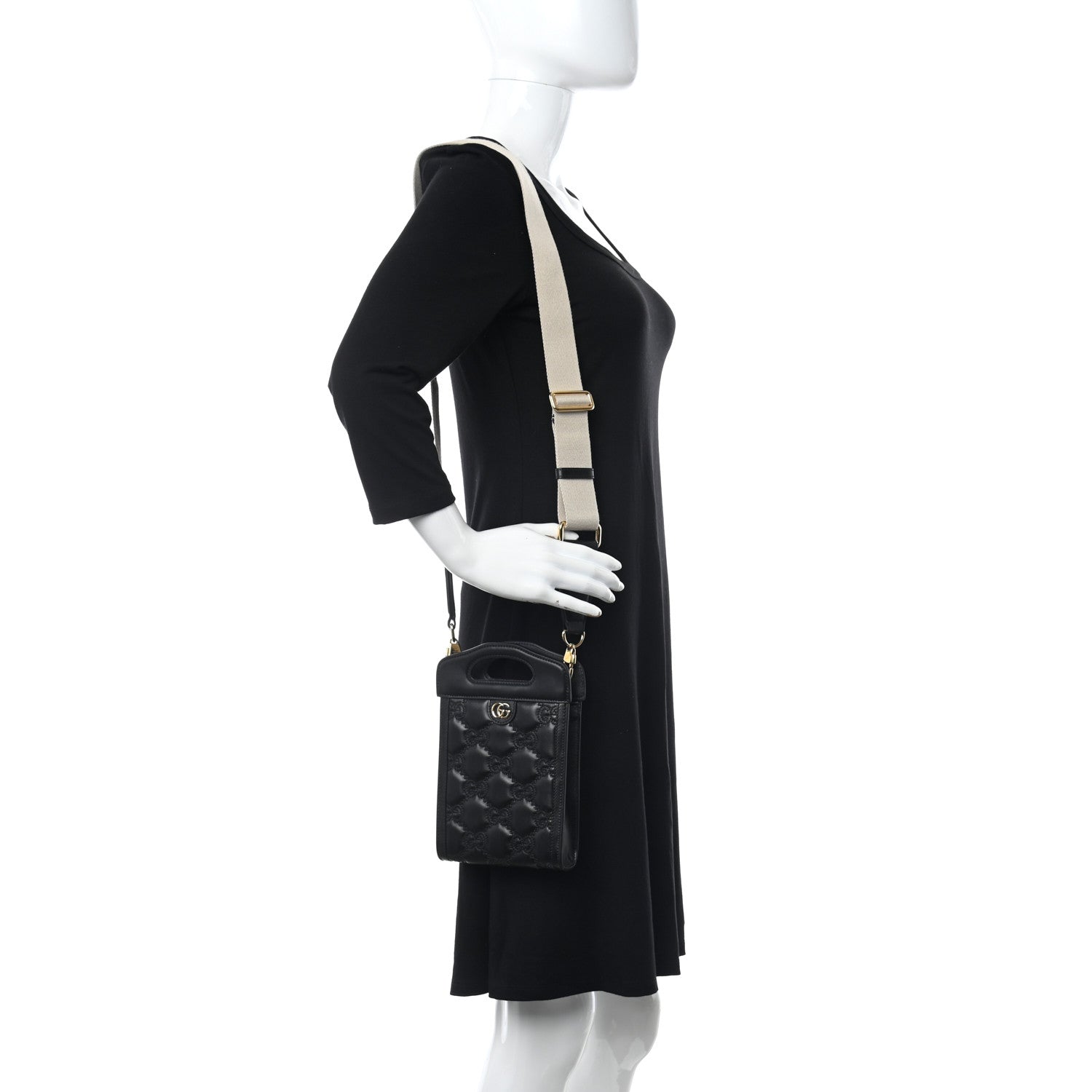 Gucci Calfskin GG Matelasse Mini Top Slip Handle Crossbody Bag Black Natural 2 of 9
