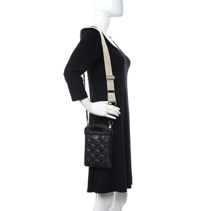 Gucci Calfskin GG Matelasse Mini Top Slip Handle Crossbody Bag Black Natural 2 of 9