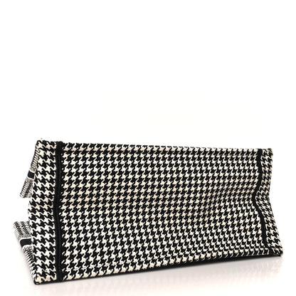 Christian Dior Canvas Houndstooth Embroidered Medium Book Tote Black White 4 of 13