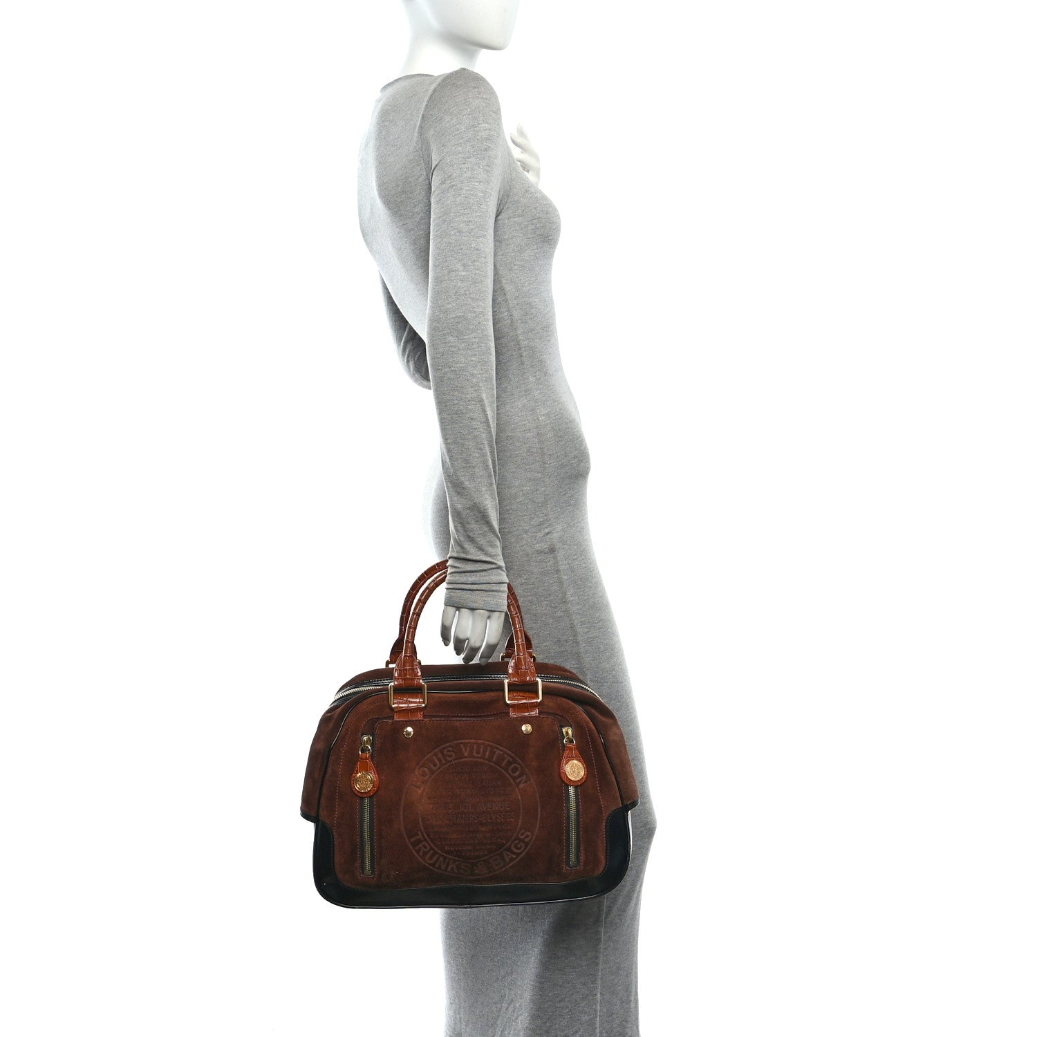 Louis Vuitton Suede Stamped Alligator Embossed Havane Bowler PM Brun 2 of 9