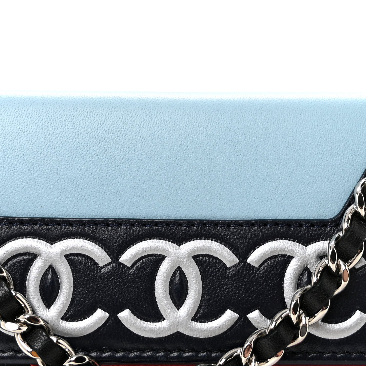 Chanel Lambskin Airlines Wallet On Chain WOC Blue Black Red 8 of 11