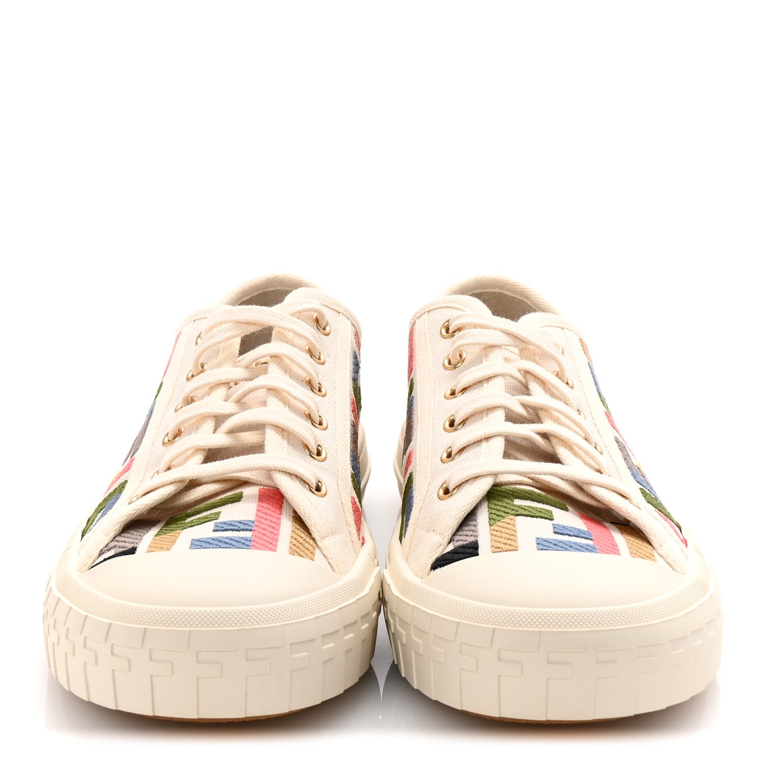 Fendi Kuban Canvas FF Womens Domino Low Top Sneakers 39 Grezzo Multicolor Latte 3 of 9