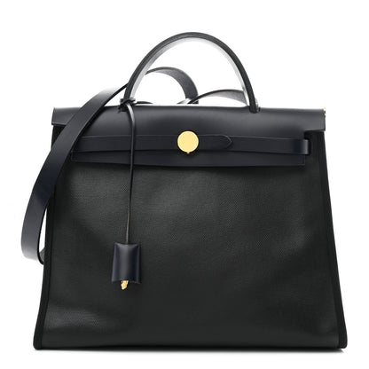 Hermes Toile H Berline Vache Hunter Herbag Zip PM Black Bleu Nuit 1 of 11