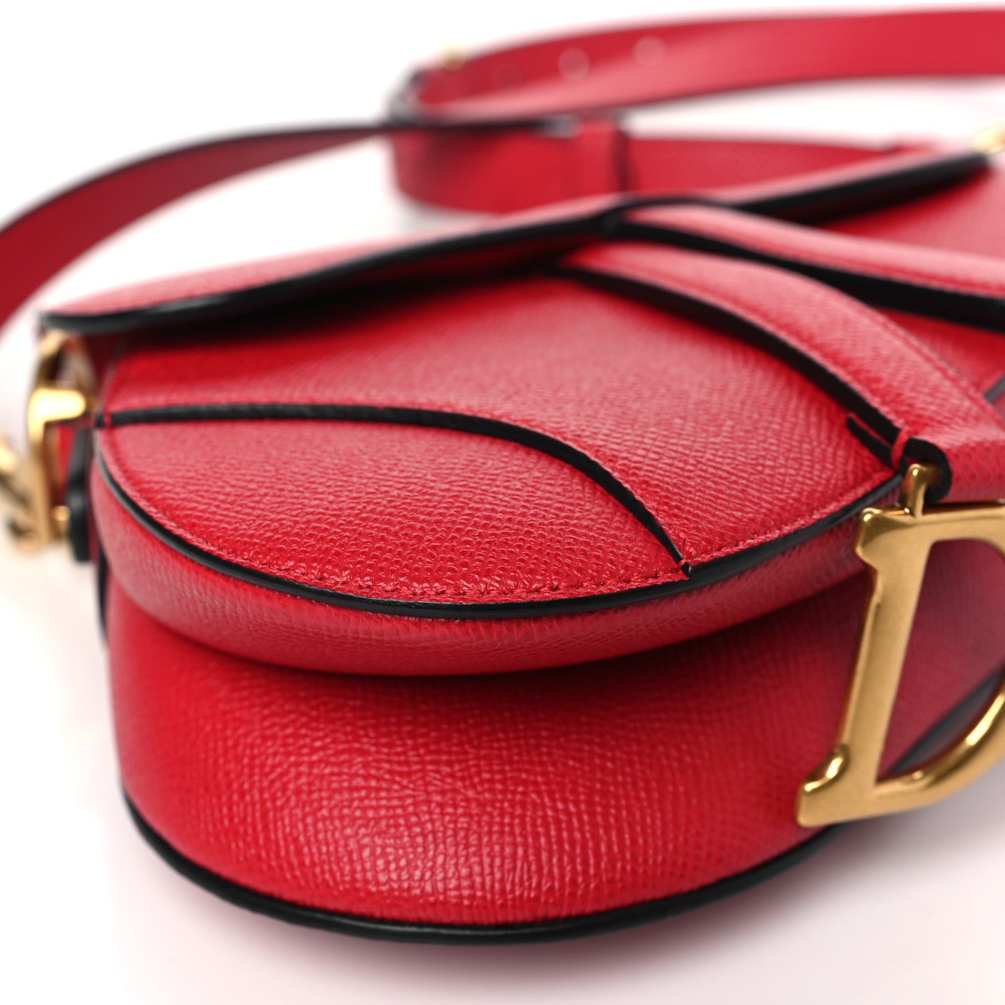 Grained Calfskin Mini Saddle Bag With Strap Red