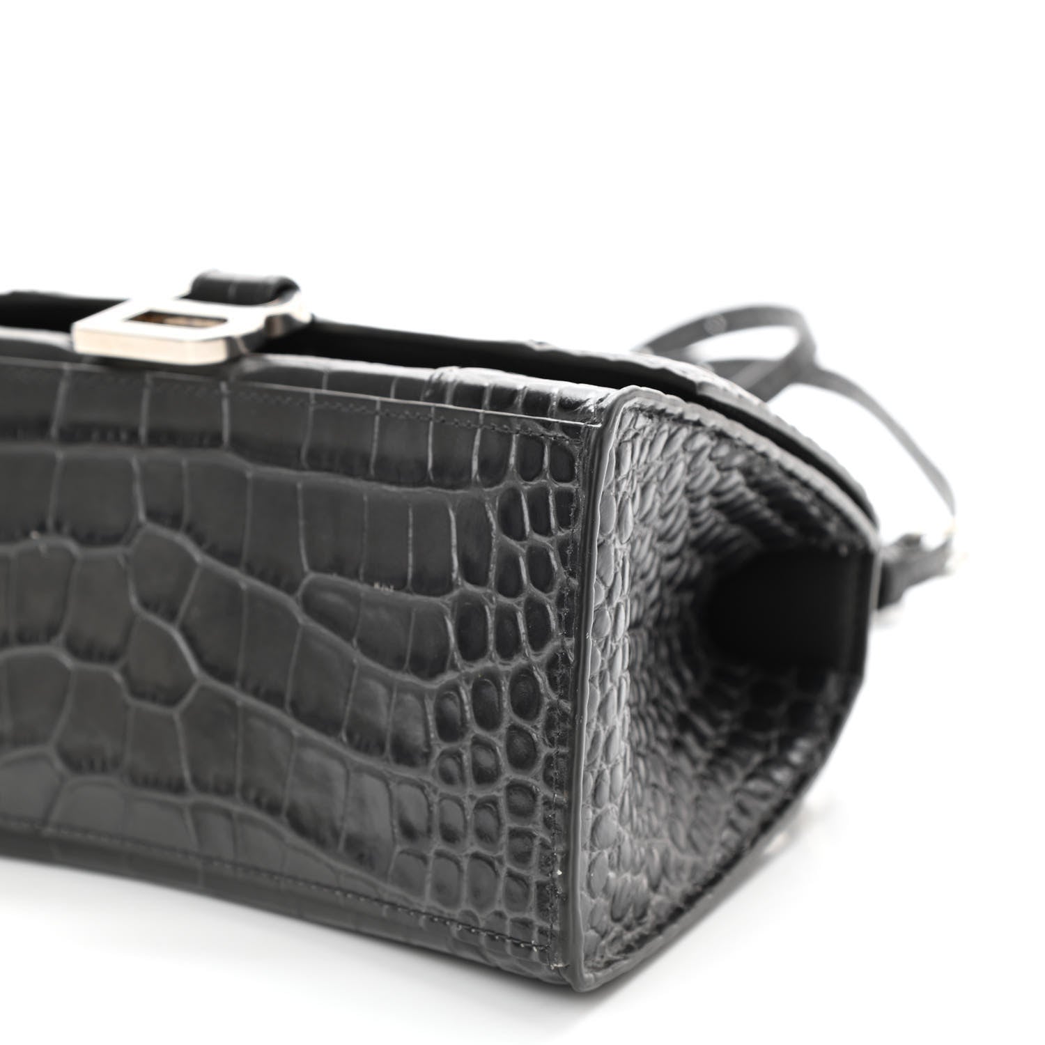 Balenciaga Shiny Calfskin Crocodile Embossed Small Hourglass Top Handle Bag Dark Grey 9 of 10