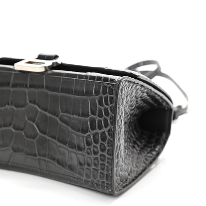 Balenciaga Shiny Calfskin Crocodile Embossed Small Hourglass Top Handle Bag Dark Grey 9 of 10