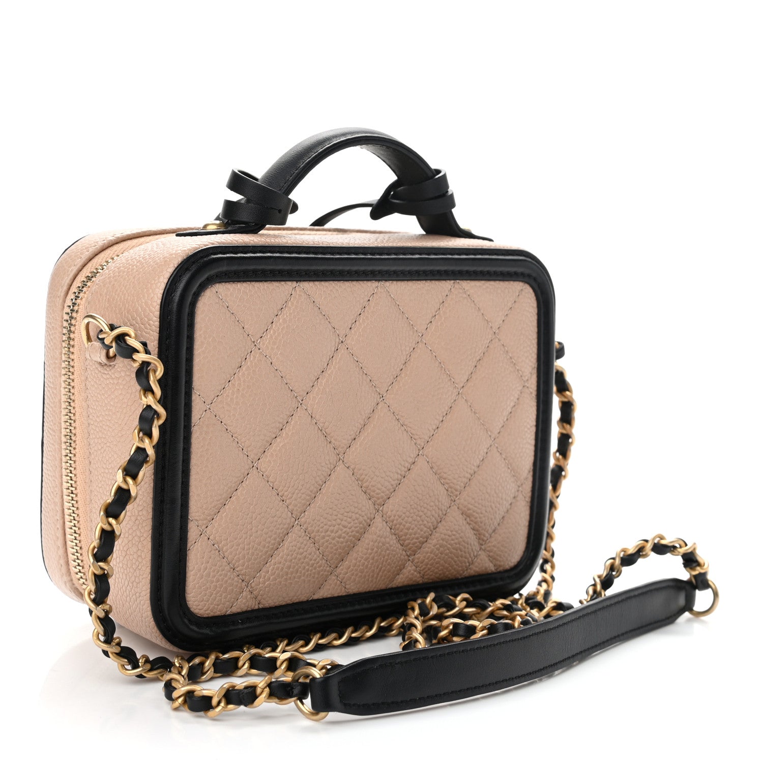 Chanel Caviar Quilted Small CC Filigree Vanity Case Beige Black 3 of 11