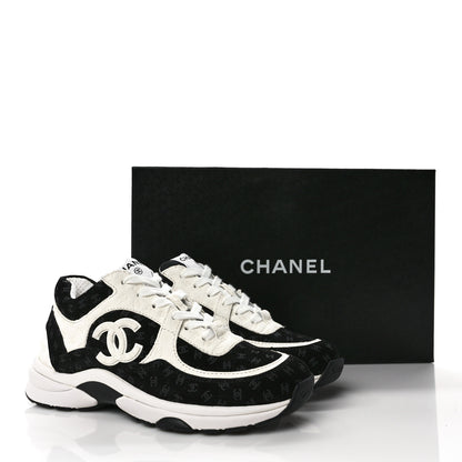 Chanel Nylon Suede Calfskin Printed CC Sneakers 36 White Black 9 of 9