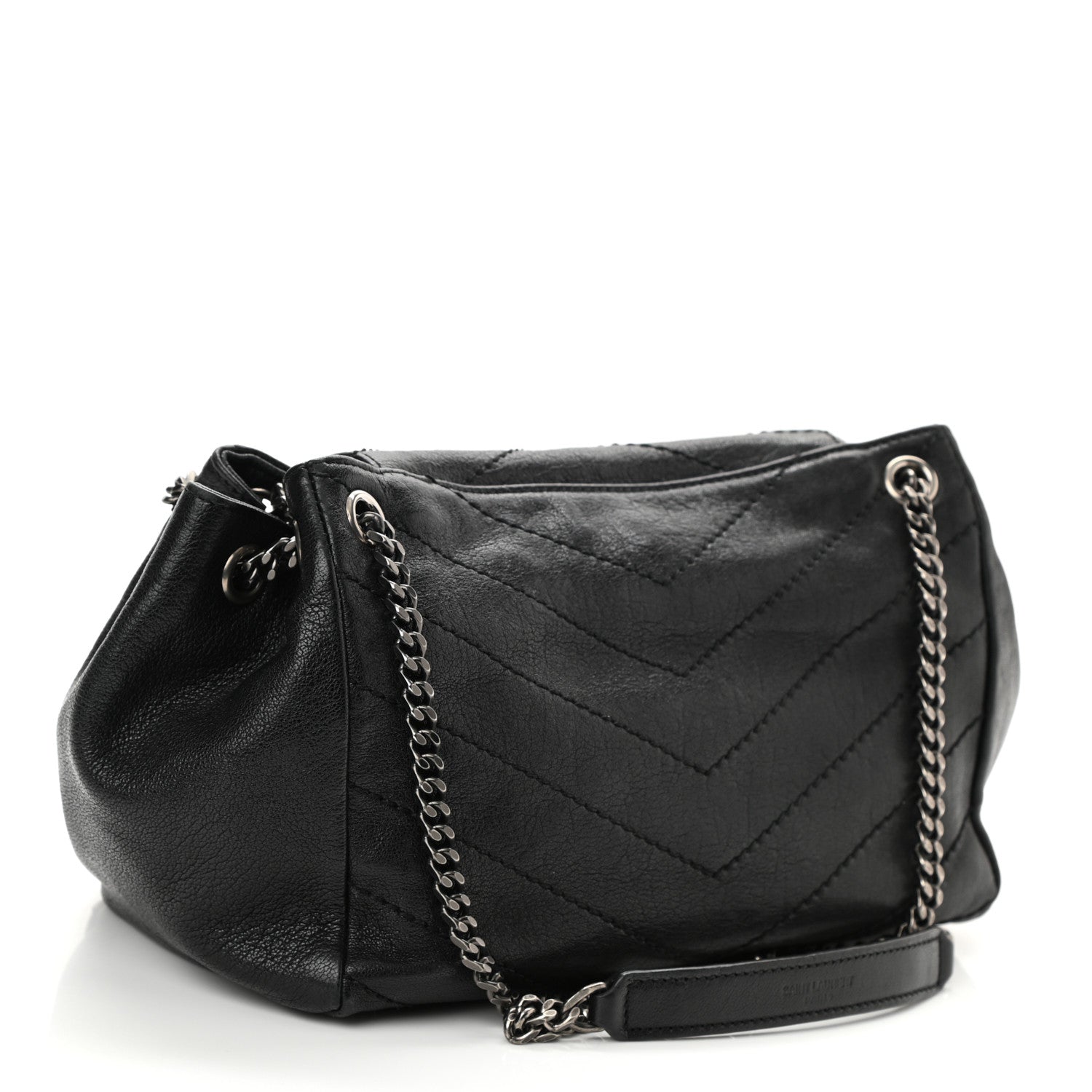 Saint Laurent Pebbled Lambskin Chevron Monogram Small Nolita Black 3 of 8