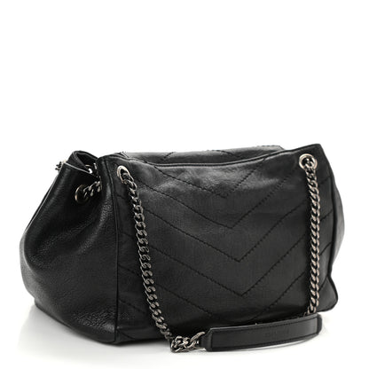 Saint Laurent Pebbled Lambskin Chevron Monogram Small Nolita Black 3 of 8