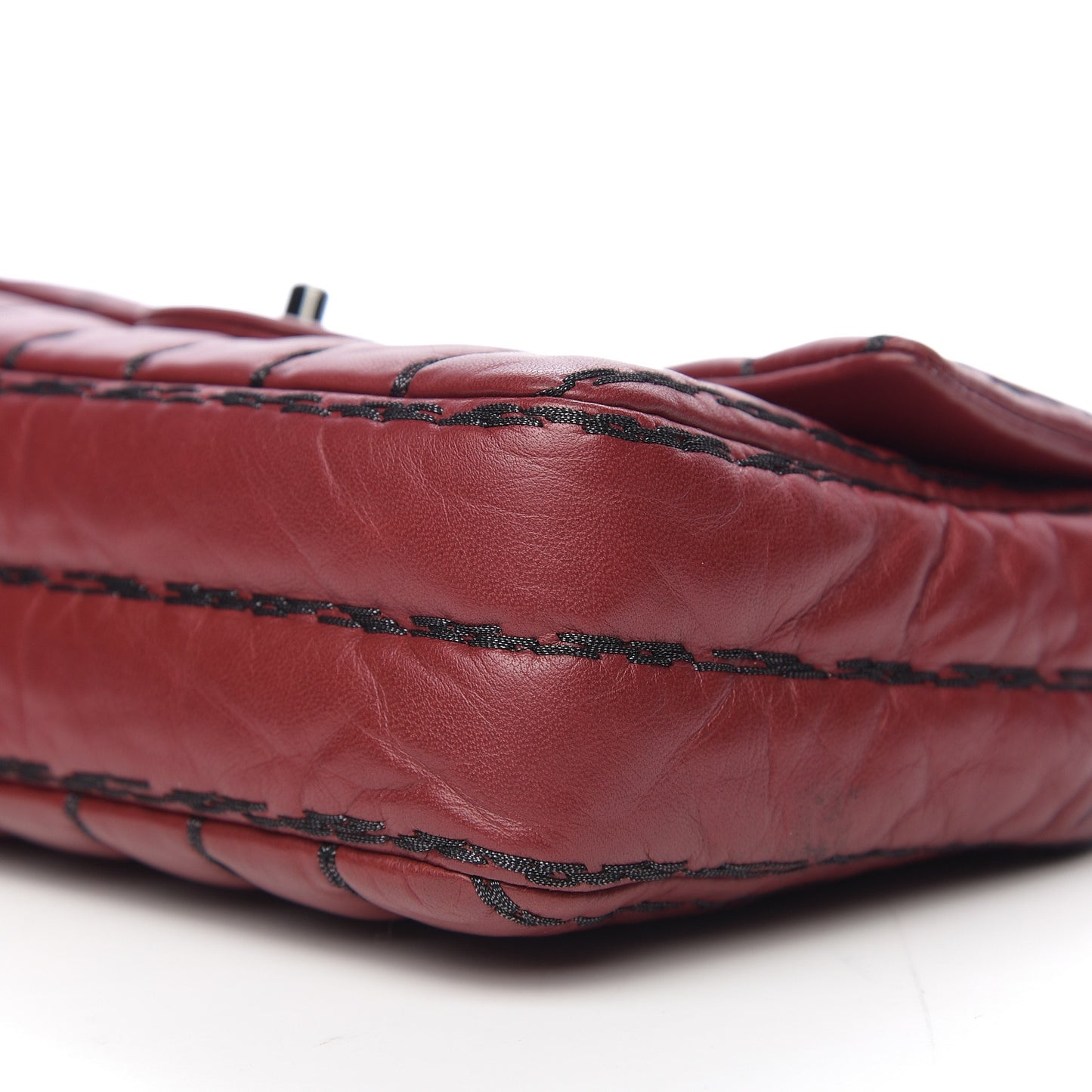 Lambskin Vertical Stitch Mini Rectangular Flap Rouge Fonce