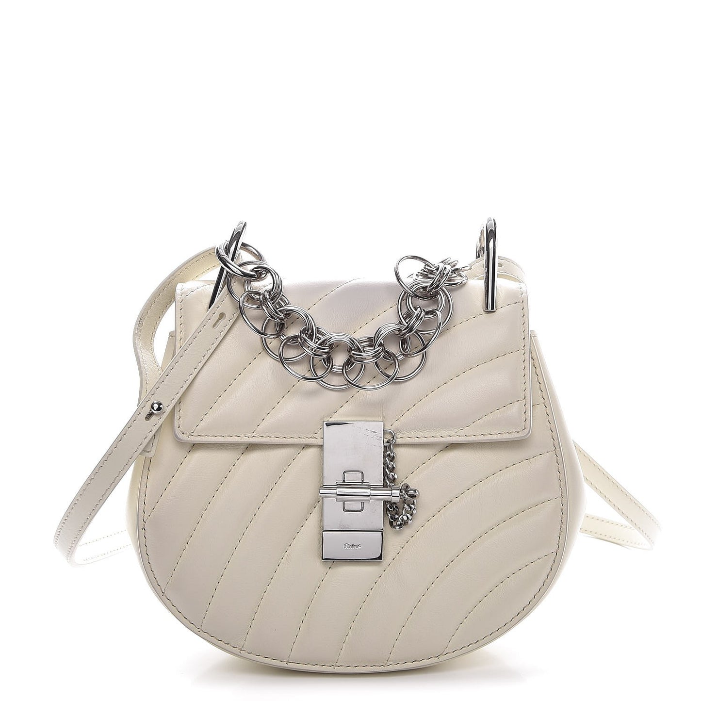 Calfskin Quilted Mini Drew Bijou Shoulder Bag Natural White