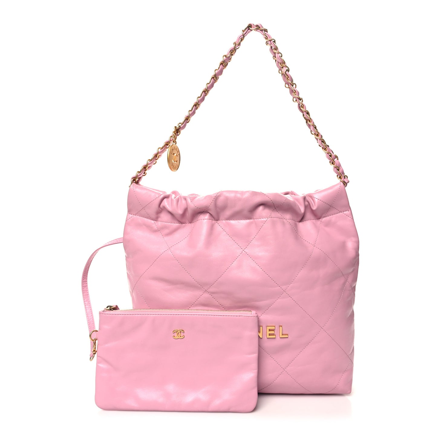 Shiny Calfskin Quilted Chanel 22 Pink