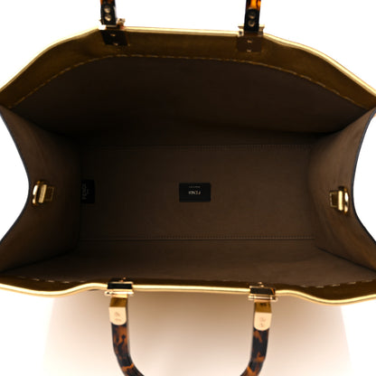 Fendi Vitello Catalan Mirror Plexiglass Logo Embossed Medium Fendi Sunshine Shopper Tote Gold 5 of 9