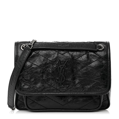 Saint Laurent Crinkled Calfskin Matelasse Monogram Baby Niki Chain Satchel Black 1 of 18