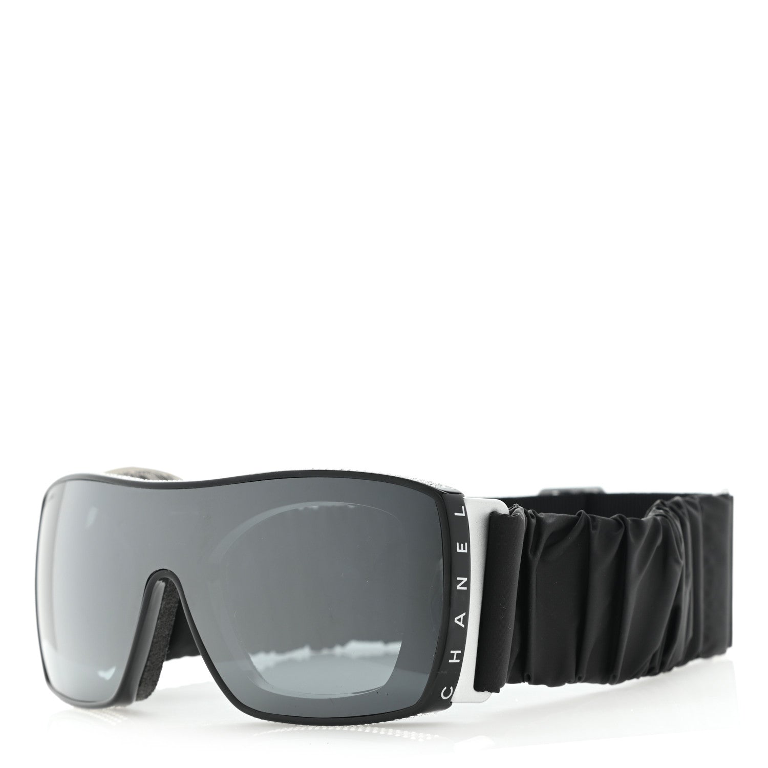 Chanel Crystal Acetate Technical Satin Shield Sunglasses Black 1 of 6
