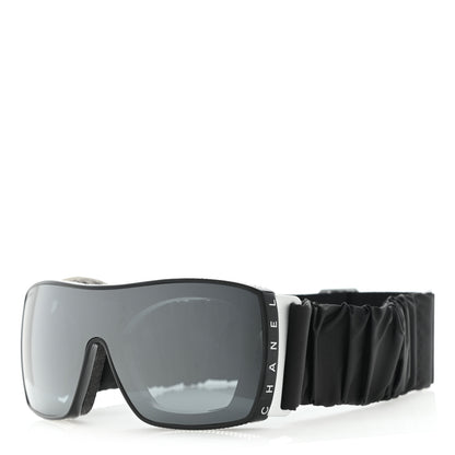 Chanel Crystal Acetate Technical Satin Shield Sunglasses Black 1 of 6