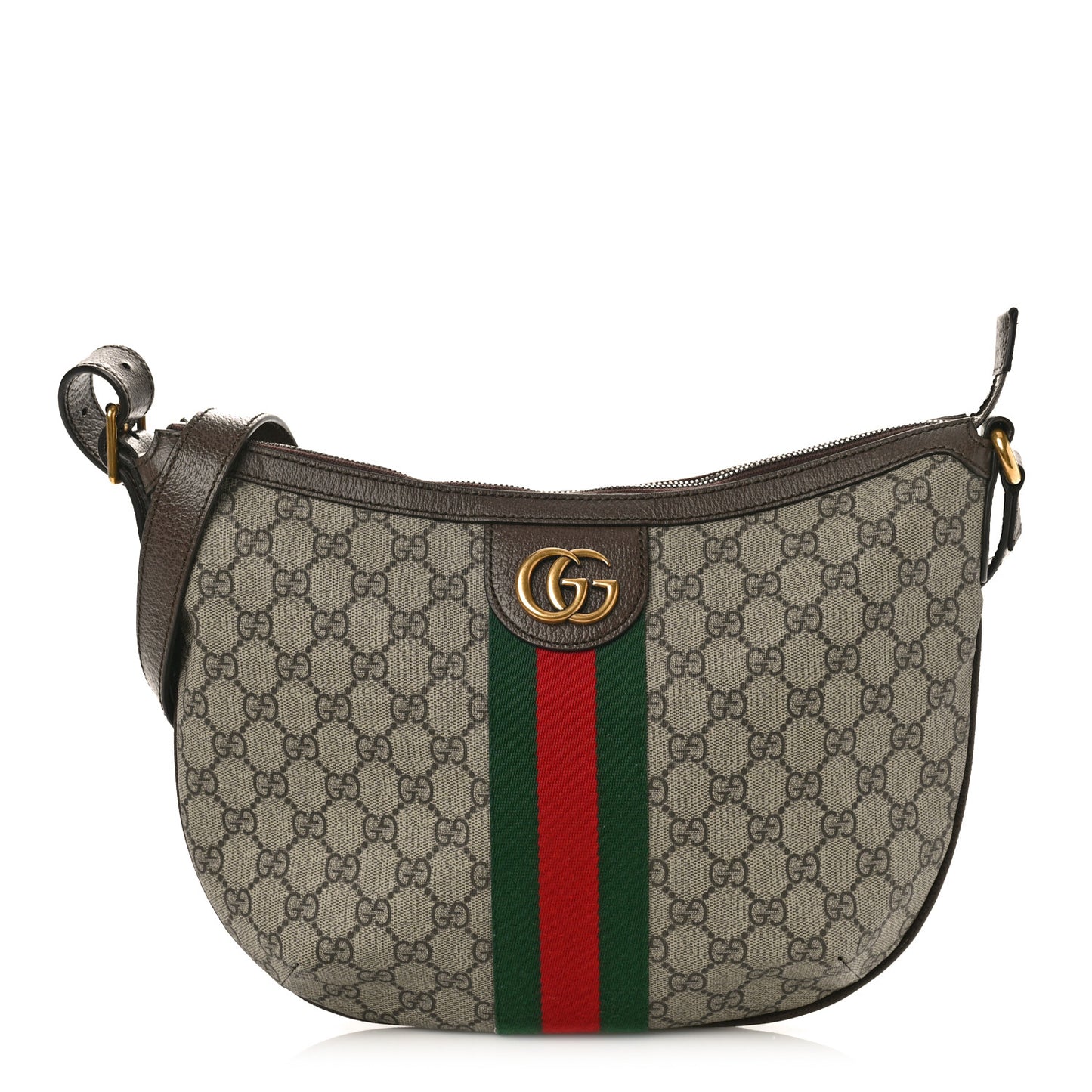 GG Supreme Monogram Web Small Ophidia Half Moon Hobo Brown