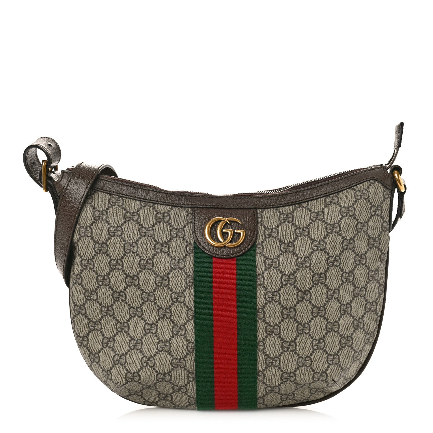 Gucci GG Supreme Monogram Web Small Ophidia Half Moon Hobo Brown 1 of 8