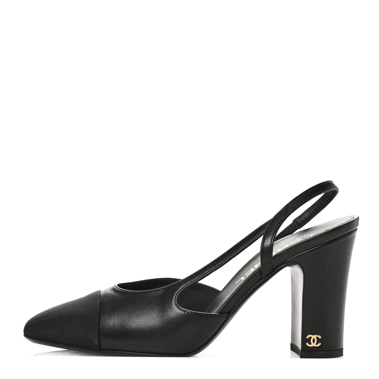 Goatskin Grosgrain Cap Toe CC Slingback Pumps 36 Black