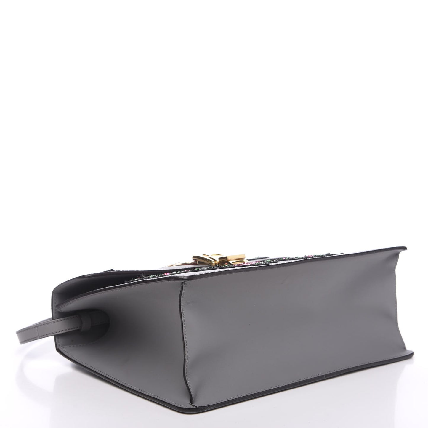 Calfskin Emboridered Medium Sylvie Top Handle Bag Deep Grey Multicolor