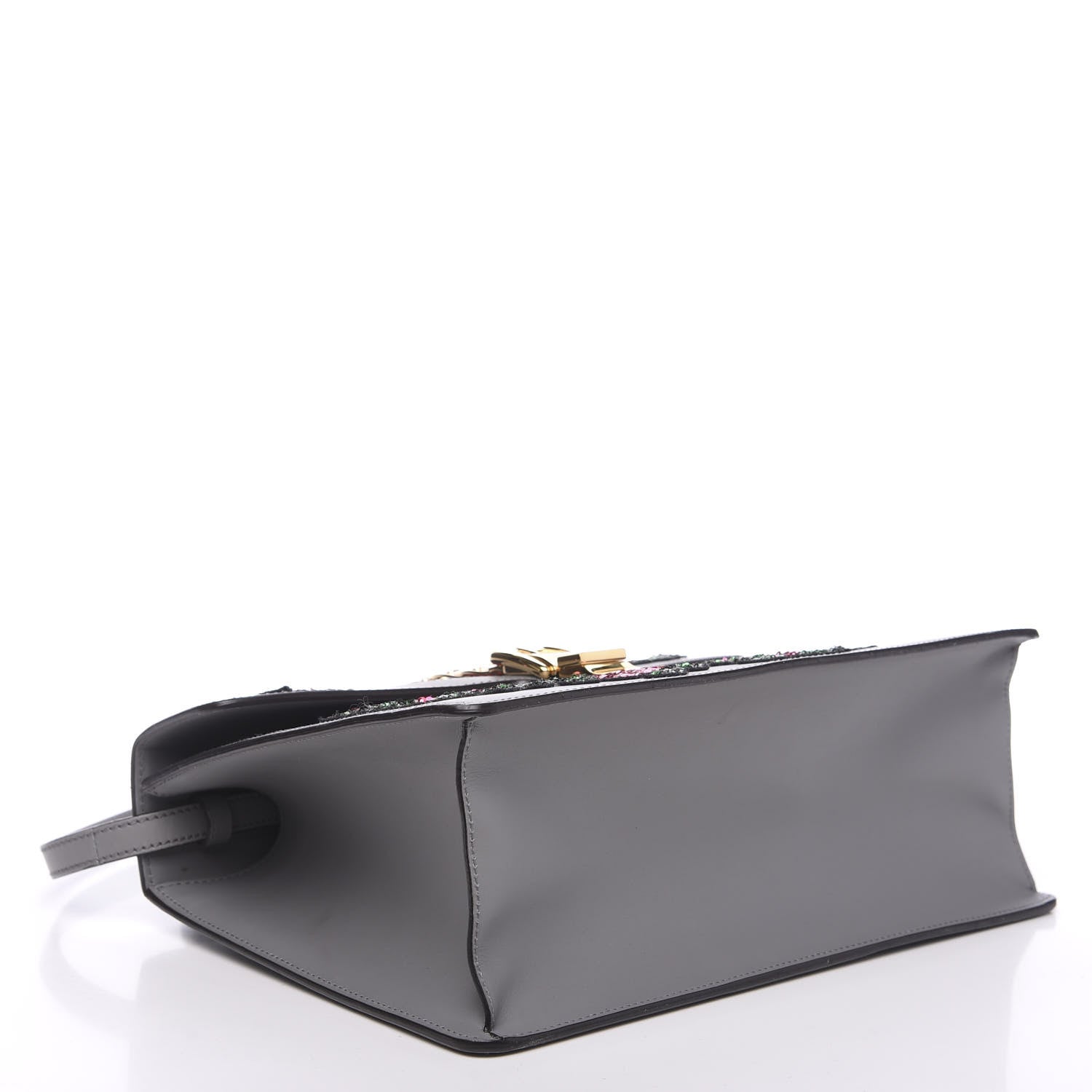 Gucci Calfskin Emboridered Medium Sylvie Top Handle Bag Deep Grey Multicolor 3 of 13